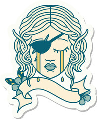 sticker of a crying elf rogue character face