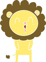 laughing lion flat color style cartoon