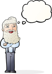cartoon happy man with beard with thought bubble