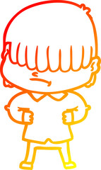 warm gradient line drawing of a cartoon boy with untidy hair