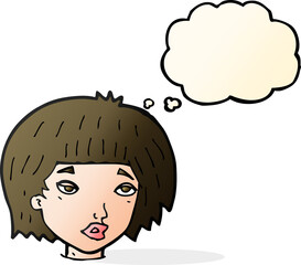 cartoon bored looking woman with thought bubble