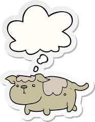 cartoon dog with thought bubble as a printed sticker