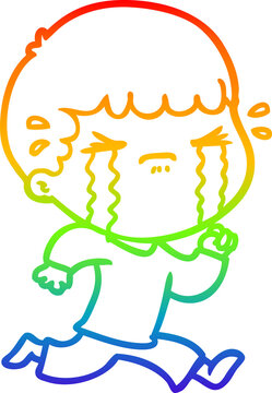 recommend clip art: rainbow gradient line drawing of a cartoon man crying
