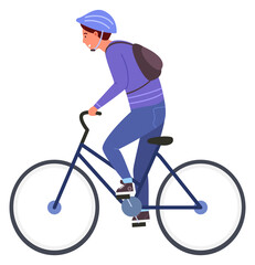 Kid riding bicycle in safety helmet. Boy activity