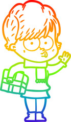 rainbow gradient line drawing of a cartoon woman