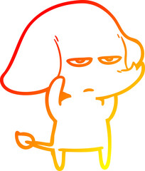 warm gradient line drawing of a annoyed cartoon elephant