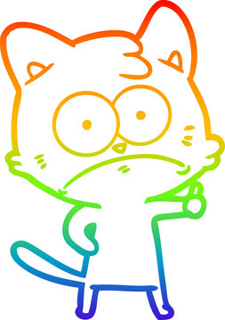 recommend clip art: rainbow gradient line drawing of a cartoon nervous cat