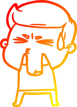 recommend clip art: warm gradient line drawing of a cartoon man sweating