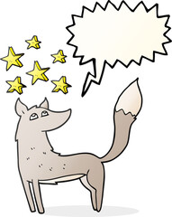 freehand drawn speech bubble cartoon wolf with stars