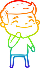 rainbow gradient line drawing of a happy cartoon man