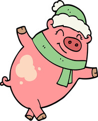 cartoon pig wearing christmas hat