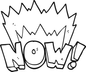 freehand drawn black and white cartoon now symbol