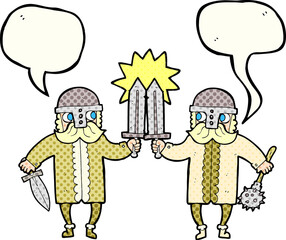 freehand drawn comic book speech bubble cartoon viking warriors