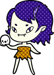 cartoon friendly vampire girl with skull