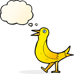 cartoon walking bird with thought bubble