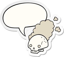cartoon dusty old skull with speech bubble sticker
