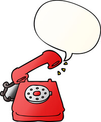 cartoon old telephone with speech bubble in smooth gradient style
