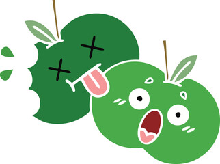 flat color retro cartoon of a apples