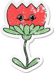 distressed sticker of a cute cartoon flower