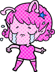 Fototapeta premium cartoon crying alien girl