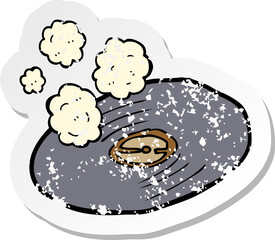retro distressed sticker of a cartoon magic old vinyl record