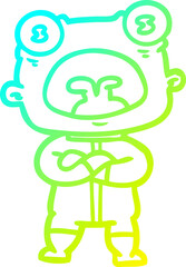 Obraz premium cold gradient line drawing of a cartoon weird alien communicating