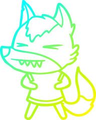 cold gradient line drawing of a angry wolf cartoon