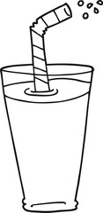 Fototapeta na wymiar freehand drawn black and white cartoon fizzy drink in glass
