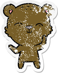 distressed sticker of a happy cartoon bear