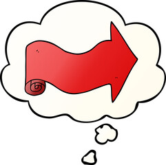 cartoon pointing arrow with thought bubble in smooth gradient style