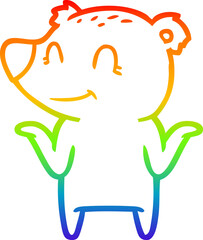 rainbow gradient line drawing of a smiling bear shrugging shoulders