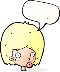 cartoon surprised female face with speech bubble