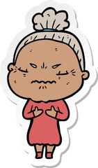 sticker of a cartoon annoyed old lady