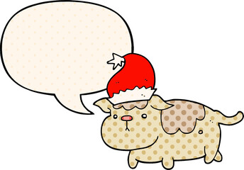 cute christmas dog with speech bubble in comic book style