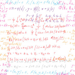 Fototapeta na wymiar Math seamless board with handwritten mathematical and physics formulas and proves. Vector