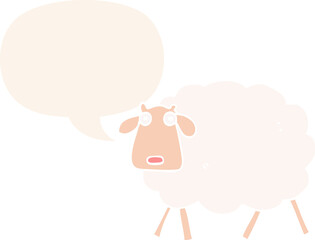 cartoon sheep with speech bubble in retro style