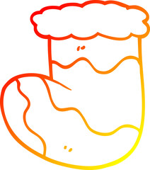 warm gradient line drawing of a cartoon christmas stocking