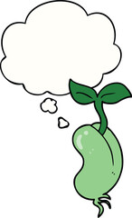 cartoon sprouting seed with thought bubble