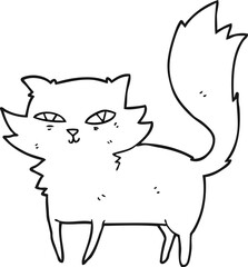 freehand drawn black and white cartoon cat
