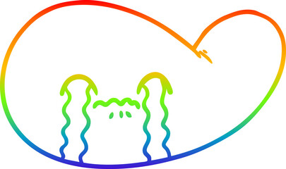 rainbow gradient line drawing of a cartoon gall bladder crying