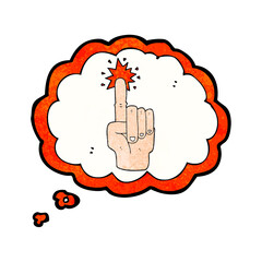 freehand drawn thought bubble textured cartoon pointing hand