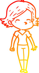 warm gradient line drawing of a cartoon woman