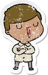 distressed sticker of a cartoon happy boy
