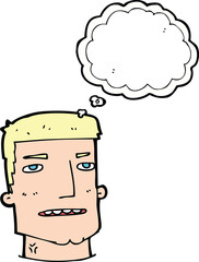 cartoon male head with thought bubble