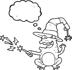 freehand drawn thought bubble cartoon toad casting spell