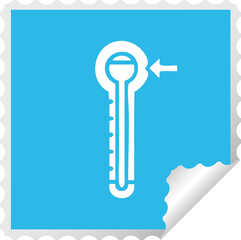 square peeling sticker cartoon of a hot thermometer