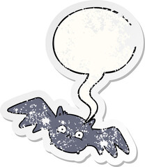 cartoon vampire halloween bat with speech bubble distressed distressed old sticker