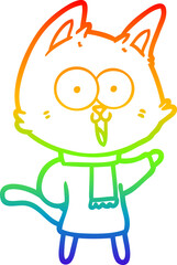 rainbow gradient line drawing of a funny cartoon cat