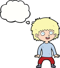 cartoon excited boy with thought bubble