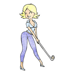 cartoon woman playing golf